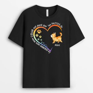 T-shirt Le Chemin Vers Mon Coeur Chat Marche Personnalise T-shirt Le Chemin Vers Mon Coeur Chat Marche Personnalise
