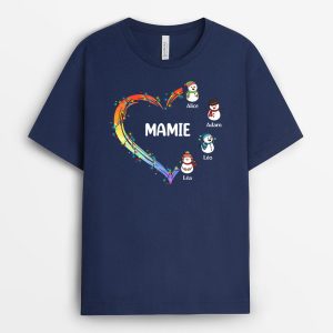 T-shirt Le Coeur De Maman Mamie Bonhommes de Neige Personnalise T-shirt Le Coeur De Maman Mamie Bonhommes de Neige Personnalise