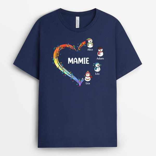 T-shirt Le Coeur De Maman Mamie Bonhommes de Neige Personnalise