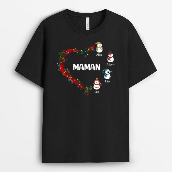 T-shirt Le Coeur De Maman Mamie Bonhommes de Neige Personnalise