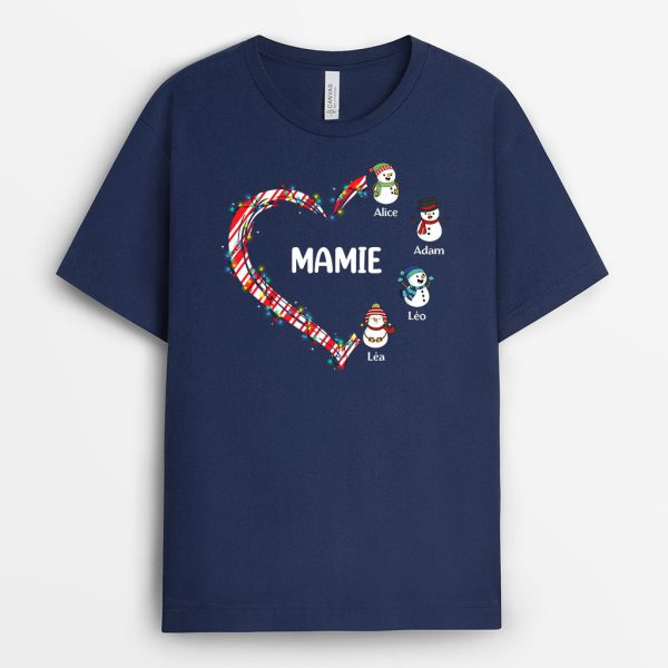 T-shirt Le Coeur De Maman Mamie Bonhommes de Neige Personnalise