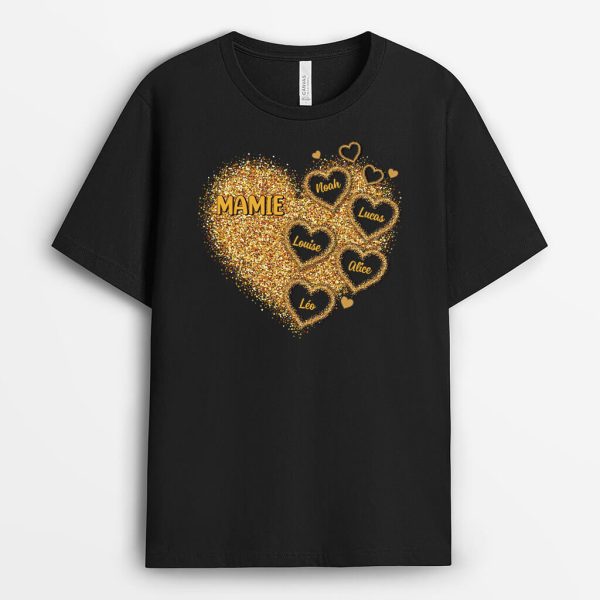 T-shirt Le Coeur De Maman Mamie Brillant Personnalise