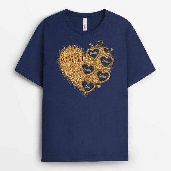 T-shirt Le Coeur De Maman Mamie Brillant Personnalise