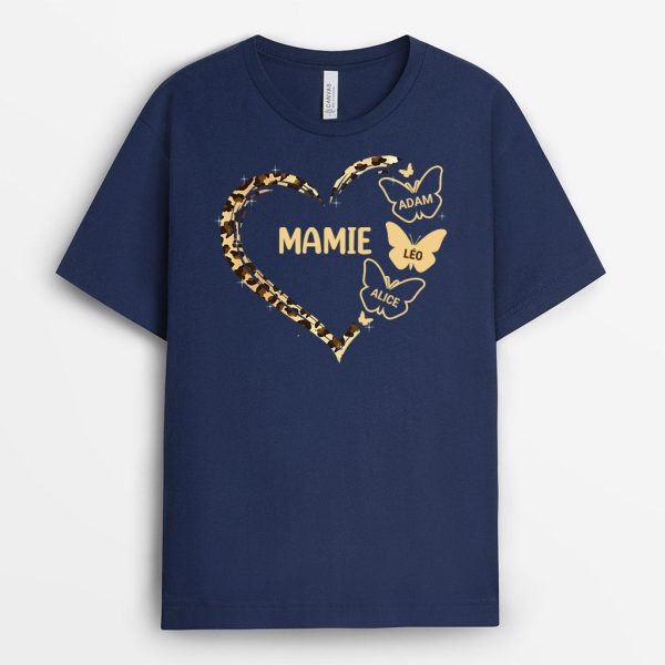 T-shirt Le Coeur De Maman Mamie Leopard Papillon Personnalise