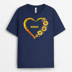 T-shirt Le Coeur De Mamie Maman Fleurs Jaunes Personnalise T-shirt Le Coeur De Mamie Maman Fleurs Jaunes Personnalise