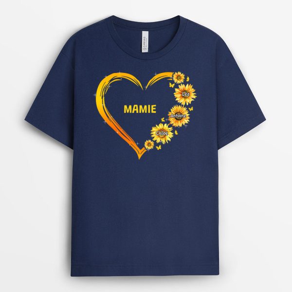 T-shirt Le Coeur De Mamie Maman Fleurs Jaunes Personnalise