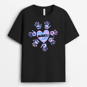 T-shirt Le Coeur De Mamie Maman Mains Entourage Personnalise T-shirt Le Coeur De Mamie Maman Mains Entourage Personnalise