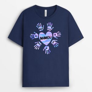 T-shirt Le Coeur De Mamie Maman Mains Entourage Personnalise T-shirt Le Coeur De Mamie Maman Mains Entourage Personnalise