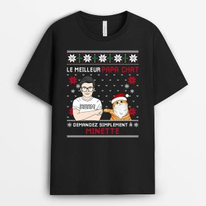 T-shirt Le Meilleur Papa Chat Demandez Noel Personnalise T-shirt Le Meilleur Papa Chat Demandez Noel Personnalise