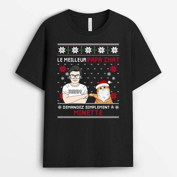 T-shirt Le Meilleur Papa Chat Demandez Noel Personnalise