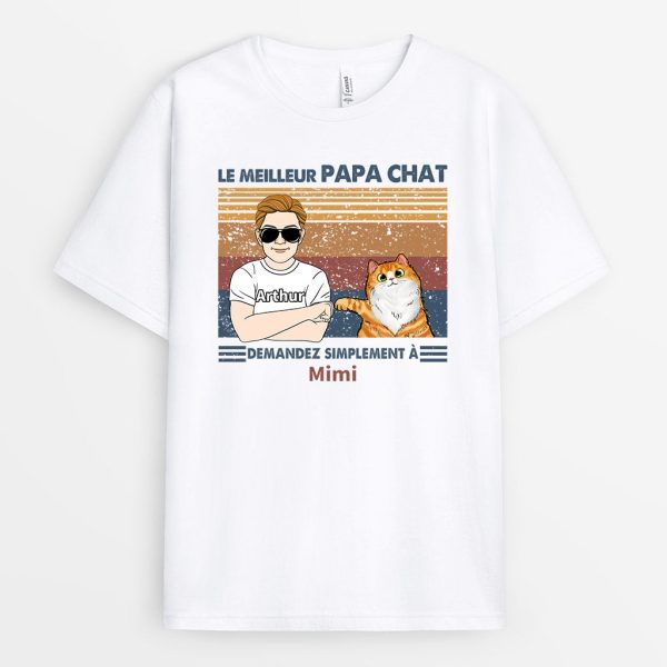 T-shirt Le Meilleur Papa Chat Demandez Personnalise