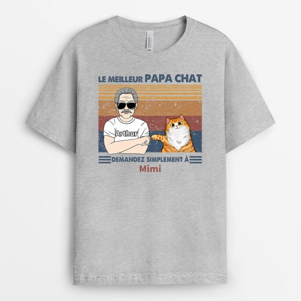 T-shirt Le Meilleur Papa Chat Demandez Personnalise