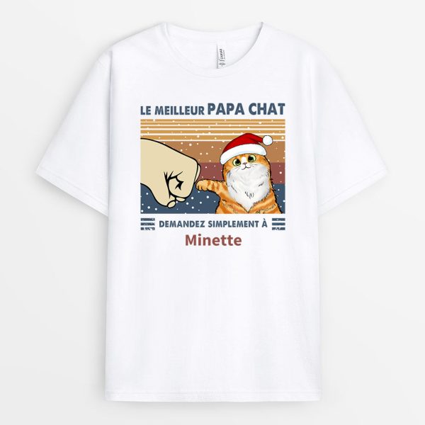 T-shirt Le Meilleur Papa Chat Poing Clair Personnalise