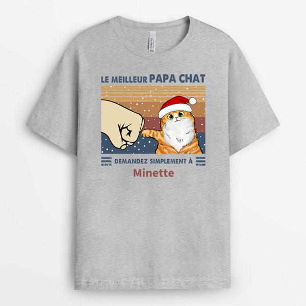 T-shirt Le Meilleur Papa Chat Poing Clair Personnalise