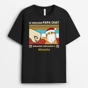 T-shirt Le Meilleur Papa Chat Poing Personnalise T-shirt Le Meilleur Papa Chat Poing Personnalise