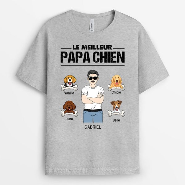 T-shirt Le Meilleur Papa Chien Homme Os Personnalise