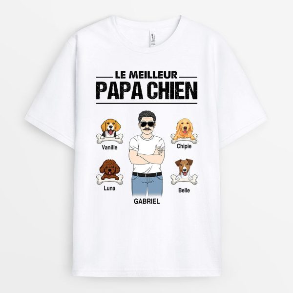 T-shirt Le Meilleur Papa Chien Homme Os Personnalise