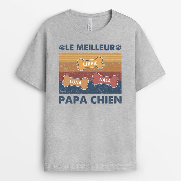 T-shirt Le Meilleur Papa Chien Os Personnalise