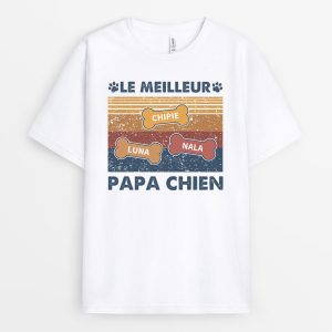 T-shirt Le Meilleur Papa Chien Os Personnalise
