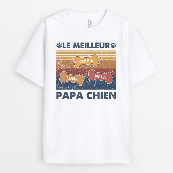 T-shirt Le Meilleur Papa Chien Os Personnalise