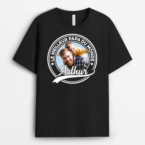 T-shirt Le Meilleur Papa Papi Photo Personnalise