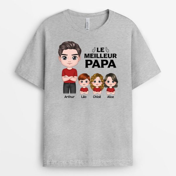 T-shirt Le Meilleur Papa Papi Portrait Chibi Personnalise