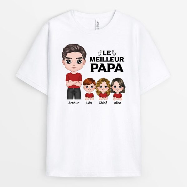 T-shirt Le Meilleur Papa Papi Portrait Chibi Personnalise