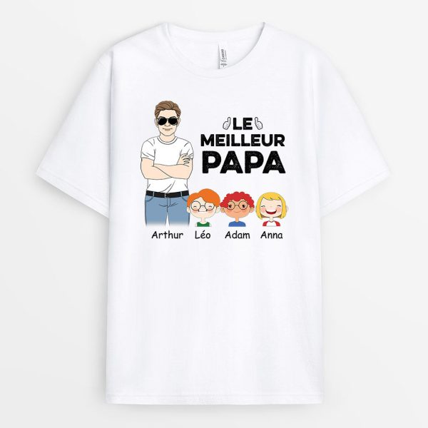 T-shirt Le Meilleur Papa Papi Portrait Personnalise