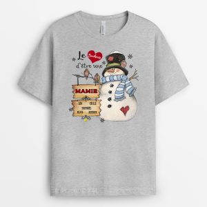 T-shirt Le bonheur d’etre Maman Mamie Bonhommes de Neige Clair Personnalise T-shirt Le bonheur d’etre Maman Mamie Bonhommes de Neige Clair Personnalise