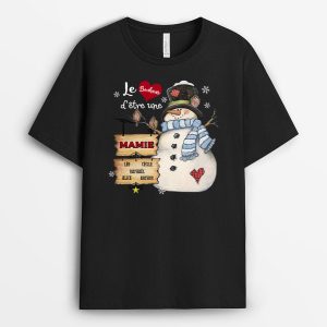 T-shirt Le bonheur d’etre Maman Mamie Bonhommes de Neige Personnalise T-shirt Le bonheur d’etre Maman Mamie Bonhommes de Neige Personnalise