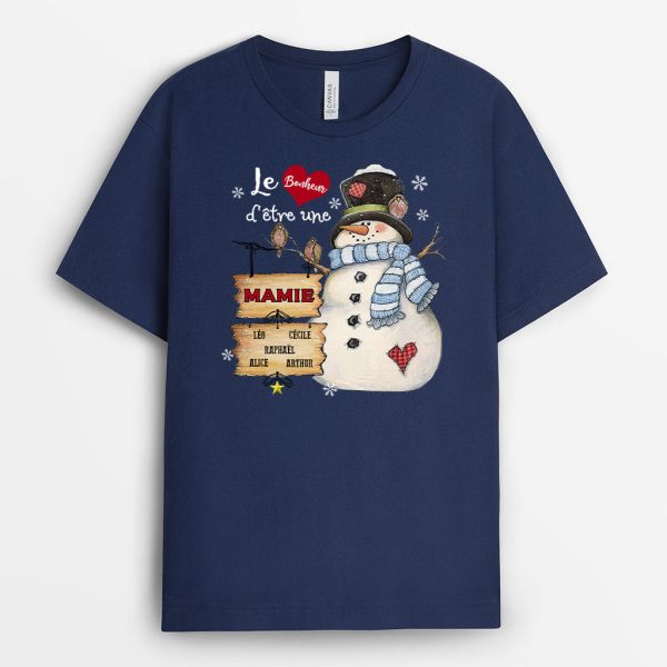 T-shirt Le bonheur d’etre Maman Mamie Bonhommes de Neige Personnalise