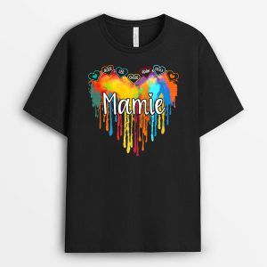 T-shirt Le coeur de Mamie, Famille, Colore fondant Personnalise T-shirt Le coeur de Mamie, Famille, Colore fondant Personnalise