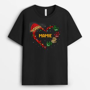 T-shirt Le coeur de Mamie Maman Mains Colorees Noel Personnalise T-shirt Le coeur de Mamie Maman Mains Colorees Noel Personnalise