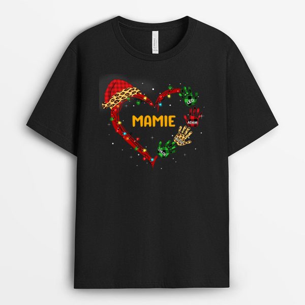 T-shirt Le coeur de Mamie Maman Mains Colorees Noel Personnalise