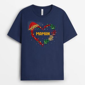T-shirt Le coeur de Mamie Maman Mains Colorees Noel Personnalise T-shirt Le coeur de Mamie Maman Mains Colorees Noel Personnalise