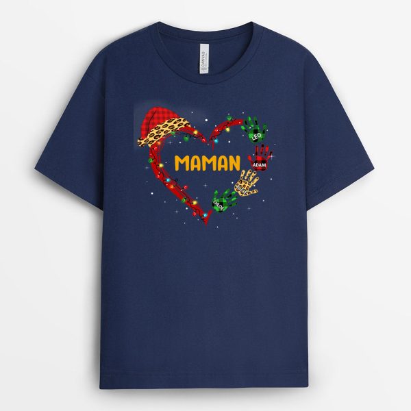 T-shirt Le coeur de Mamie Maman Mains Colorees Noel Personnalise