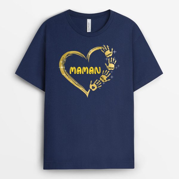 T-shirt Le coeur de Mamie Maman Mains Colorees Personnalise