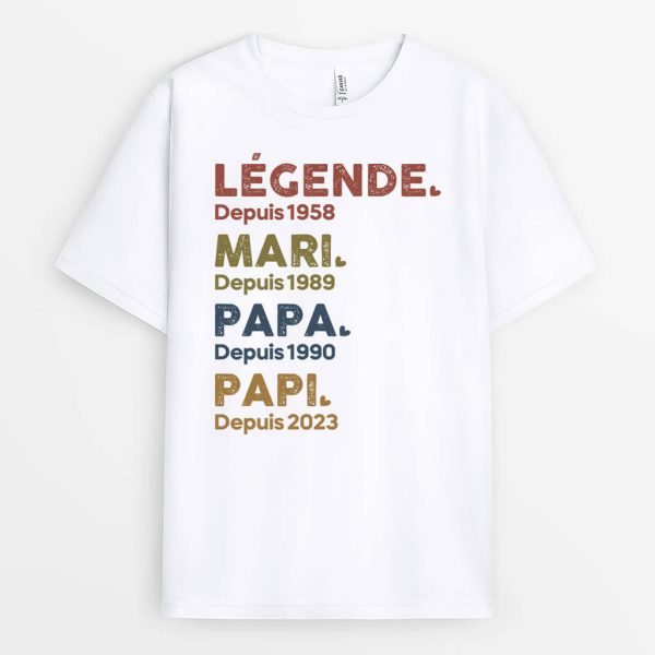 T-shirt Legende Mari Papa Papi Depuis Version Blanc Personnalise