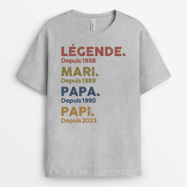 T-shirt Legende Mari Papa Papi Depuis Version Blanc Personnalise