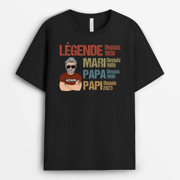 T-shirt Legende Mari Papa Papi Vintage Personnalise