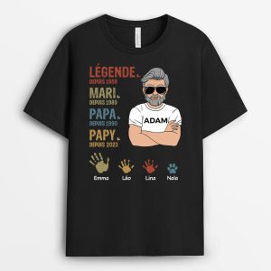 T-shirt Legende Mari Papa Papy Avec Empreintes Personnalise T-shirt Legende Mari Papa Papy Avec Empreintes Personnalise