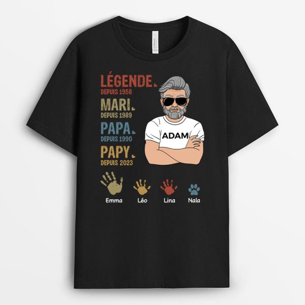 T-shirt Legende Mari Papa Papy Avec Empreintes Personnalise