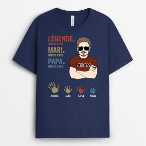T-shirt Legende Mari Papa Papy Avec Empreintes Personnalise T-shirt Legende Mari Papa Papy Avec Empreintes Personnalise