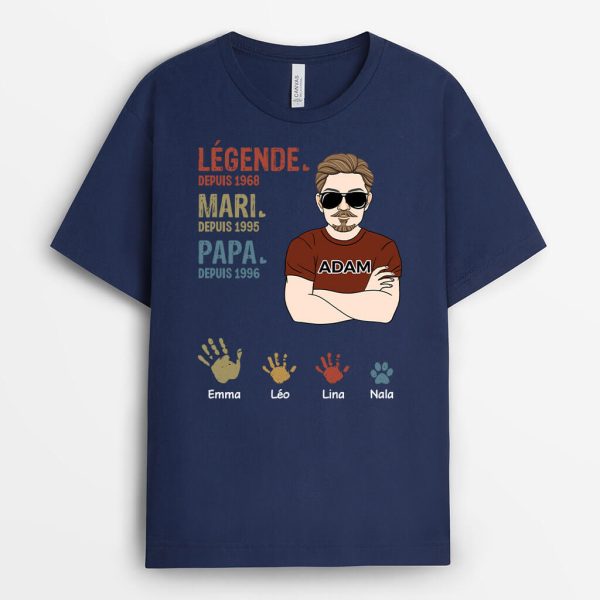 T-shirt Legende Mari Papa Papy Avec Empreintes Personnalise