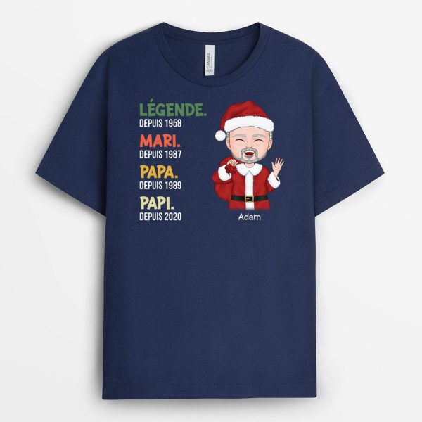 T-shirt Legende Mari Papa Papy Bleu Marine Personnalise