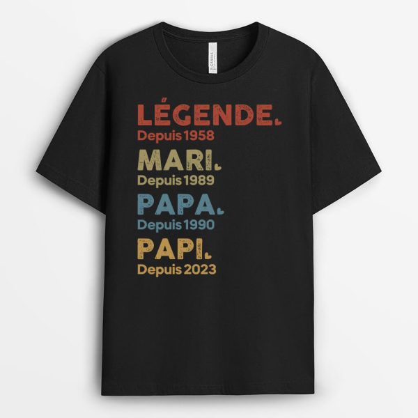 T-shirt Legende Mari Papa Papy Depuis 2023 Personnalise