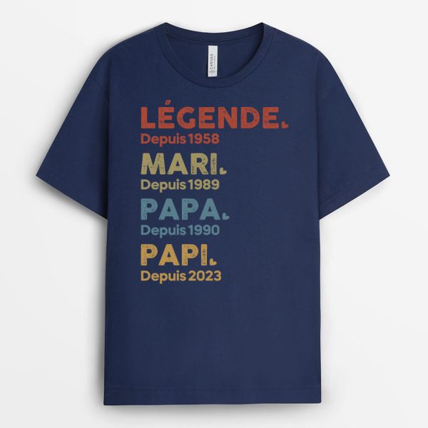 T-shirt Legende Mari Papa Papy Depuis 2023 Personnalise