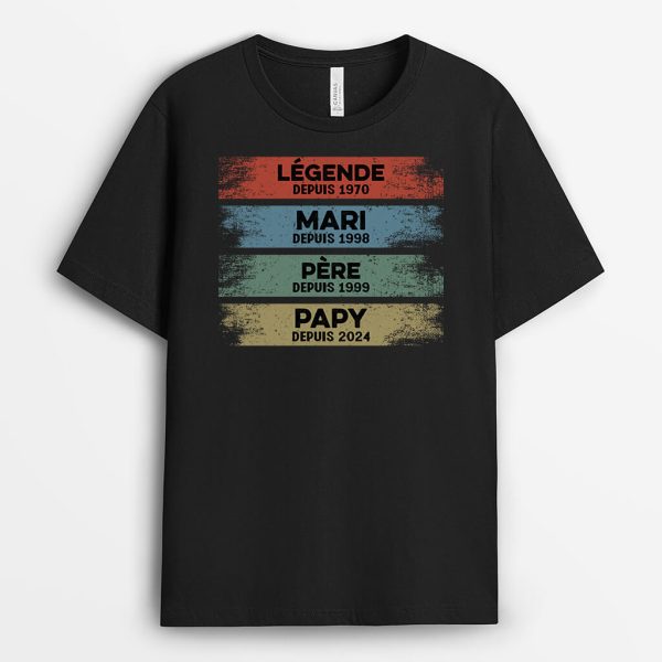 T-shirt Legende Mari Papa Papy Depuis 2024 Personnalise