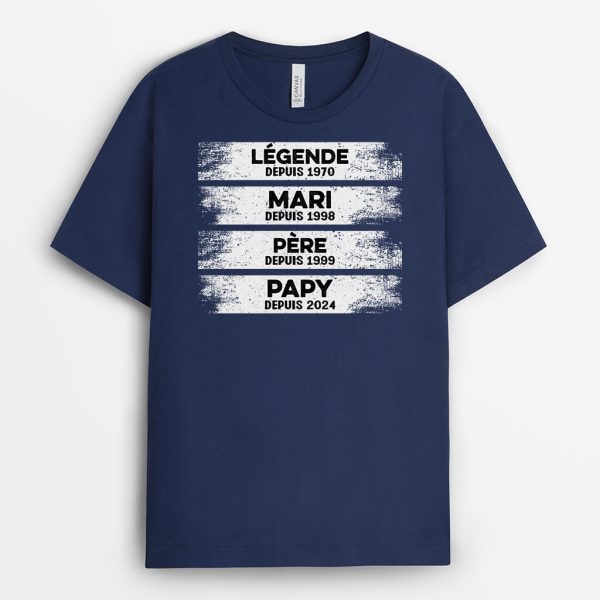 T-shirt Legende Mari Papa Papy Depuis 2024 Personnalise