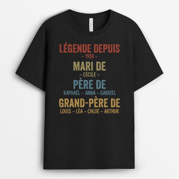 T-shirt Legende Mari Papa Papy Depuis Avec Prenom Personnalise